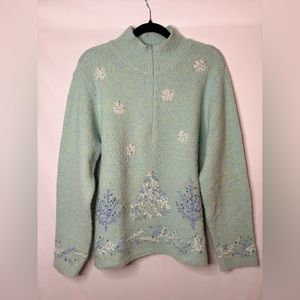 Vintage Talbots Light Blue Sequin Winter Quarter (1/4) Zip Size M